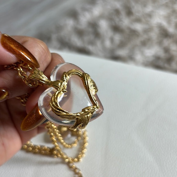 Gold and Clear Heart Necklace and Earrings Set - Picture 5 of 10